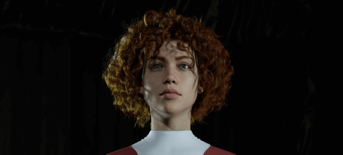 Concept art postaci z gry "Nocny Wędrowiec" - Deirdre, rudowłosej kobiety w obcisłym kombinezonie